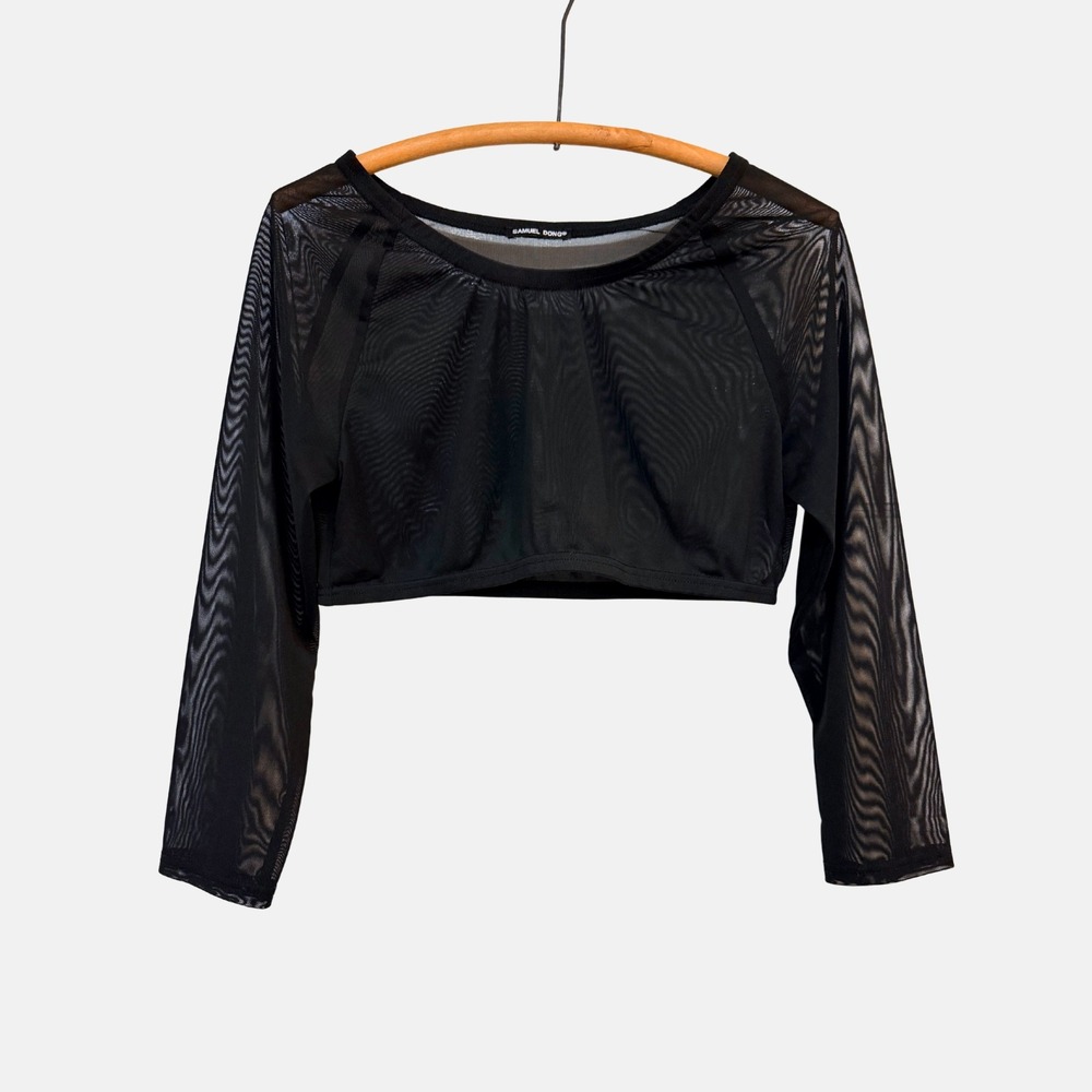 Samuel Dong Black Sheer Mesh Long Sleeve Crop Top XS Whimsigoth Indie Sleaze